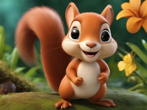 Premium Photo | Cute 3d squirrel cartoon with blur forest background