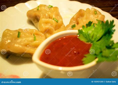 Hot and Spicy Momo with Sauce Stock Image - Image of ketchup, asian: 103931205