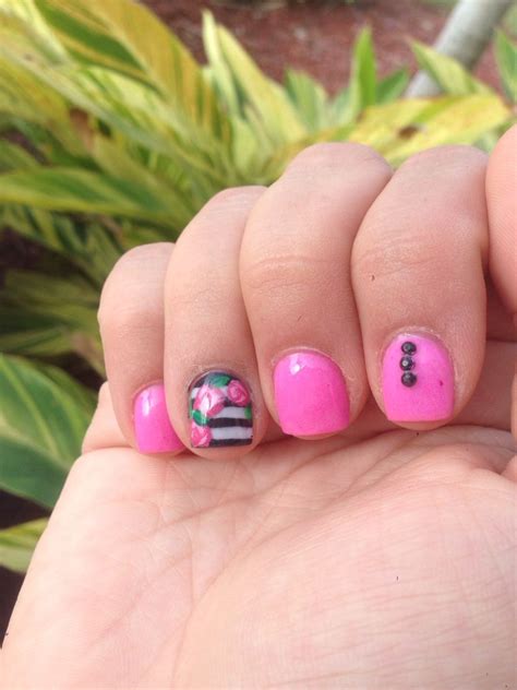 Kate Spade inspired nail art, black, white and, pink! Love them! -nails by Joanna- Merry ...