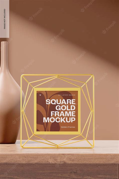 Premium PSD | Square gold frame mockup, front view