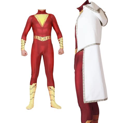 2019 Movie Shazam! Cosplay Costume Tights Zentai Halloween Adult Costumes Superhero Shazam ...