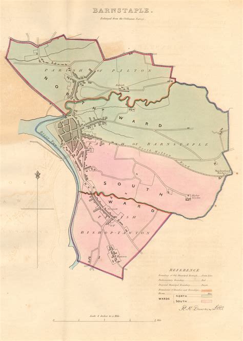BARNSTAPLE borough/town plan. BOUNDARY REVIEW. Devon. DAWSON 1837 old map