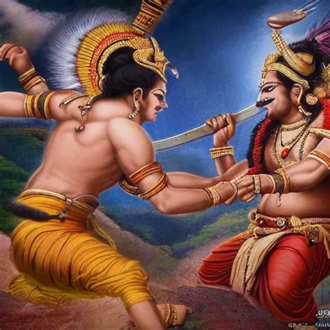 Battle between Lord Rama vs Ravana from Indian epic | Stable Diffusion