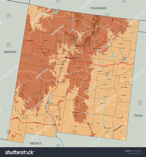 High Detailed New Mexico Physical Map Stock Vector (Royalty Free ...
