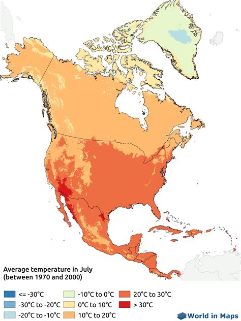 Temperature map of North America - World in maps