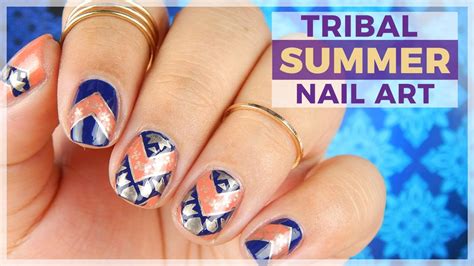Summer Tribal Navy & Orange Nail Art Design - YouTube