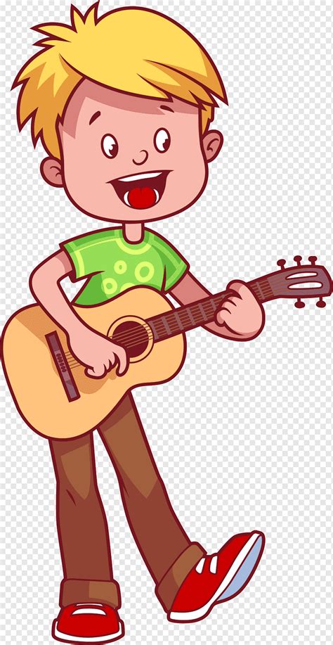 Menino tocar violão, guitarra Cartoon ilustração, crianças tocando ...