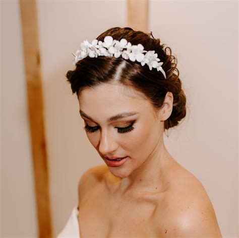 White Porcelain Flower Bridal Headband By Petal & Pearl Accessories