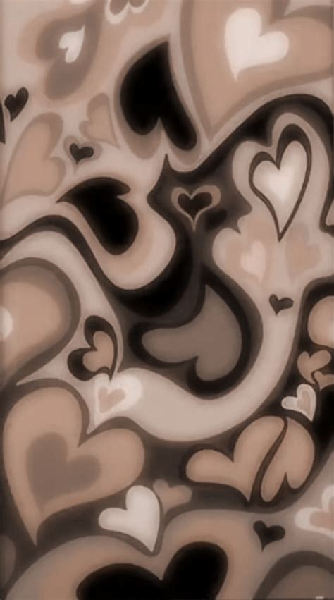 Brown Y2K Wallpaper with Hearts