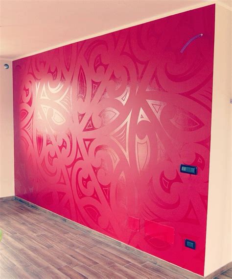 Maori pattern painted on wall with matte/gloss red contrast. | Wall paint designs, Wall painting ...