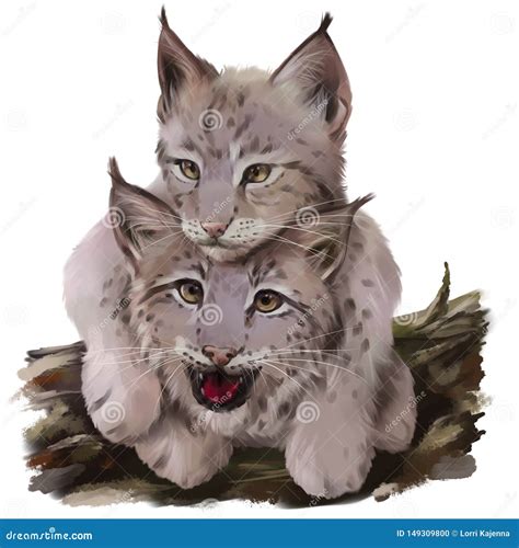 Two Lynx Cubs. Watercolor Drawing Stock Illustration - Illustration of wild, watercolor: 149309800