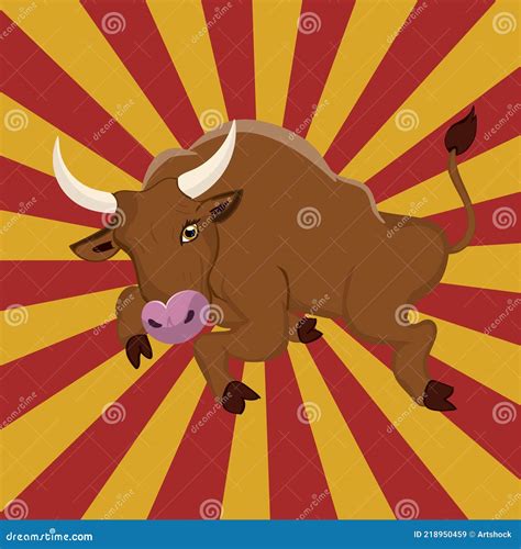 Jumping brown bull stock vector. Illustration of asian - 218950459