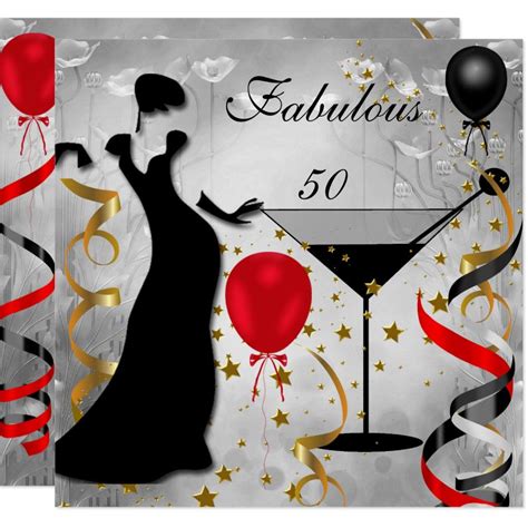 Fabulous 50 50th Birthday Party Deco Lady Red Invitation | Zazzle.com in 2020 | 50th birthday ...