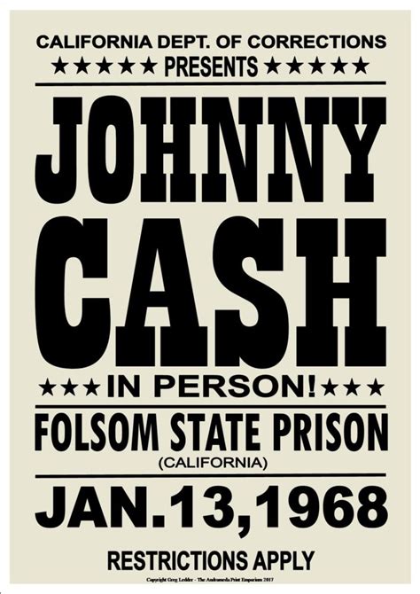 Johnny Cash At Folsom State Prison, 1968 - A4 Glossy Concert Poster Art Print | Music concert ...