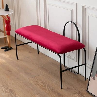 Velvet Upholstered Bench with Back Minimalist Bed End Metal Entryway Bench in Red | Homary UK
