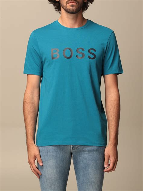 BOSS: cotton t-shirt with big logo - Turquoise | BOSS t-shirt TIBURT171_BB1022675701 online at ...
