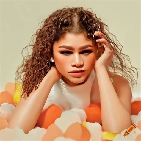 Zendaya with septum piercing covered in candy corn powder on Craiyon