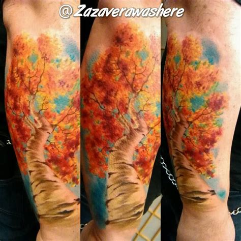 zazatattoos:birch-tree-treetattoo-full-color-sleeve-tattoo