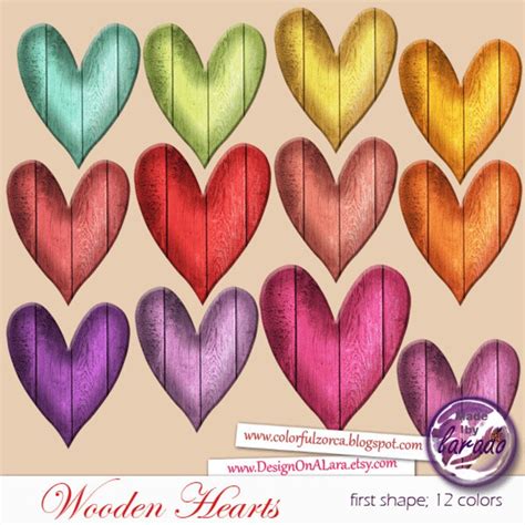 Wooden Hearts Clipart, Wooden Texture Digital Clip Art, Colorful Valentines Hearts, Wooden ...