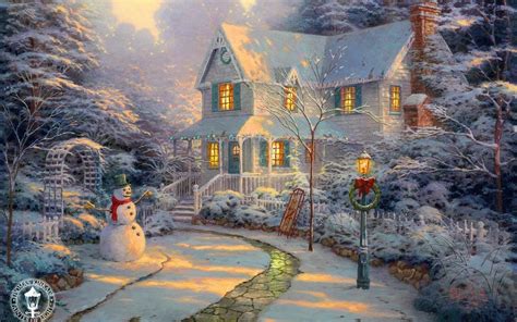 Christmas Cottage Paintings Wallpapers - Wallpaper Cave