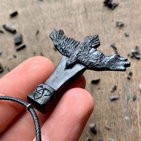 Unique Bog Oak Wood Mjolnir Raven Triquetra Pendant | Handmade | VKNG Jewelry – vkngjewelry