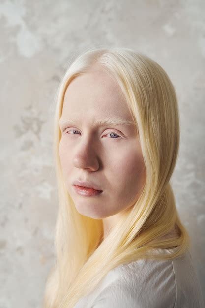 Premium Photo | Young beautiful albino woman with no makeup looking at camera