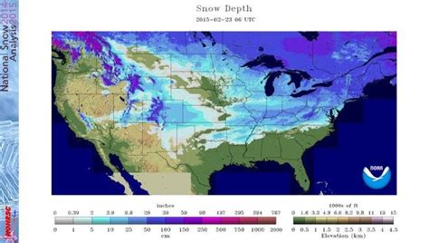 A snow-cover map from NOAA's National Operational Hydrologic Remote Sensing Center appears to ...