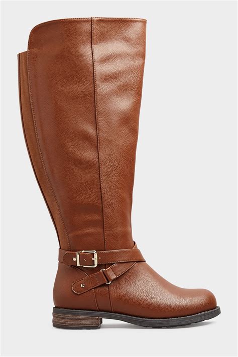 Botas altas camel correa con hebilla en ancho especial | Yours Clothing