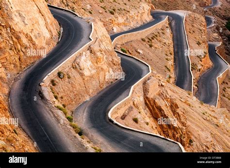 Very windy road up the rocky Atlas mountains from the Dades Valley ...