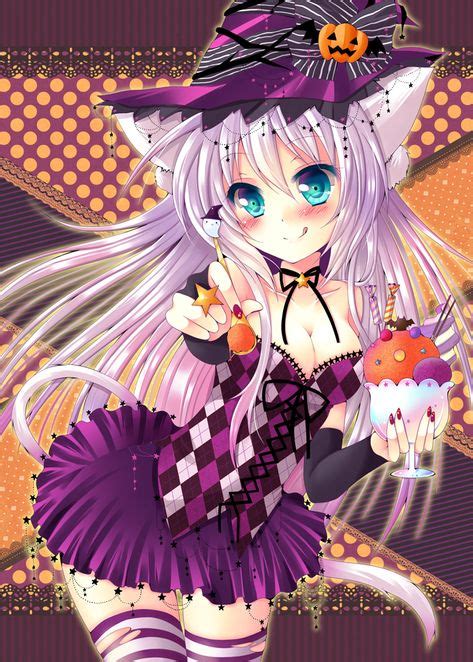HAPPY HALLOWEEN~~★anime art. . .witch girl. . .witch costume. . .witch hat. . .neko. . .cat girl ...
