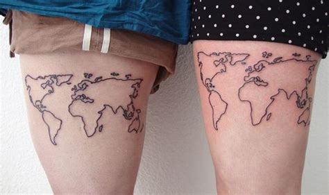 Simmiliar world maps tattoo on legs - | TattooMagz › Tattoo Designs / Ink Works / Body Arts Gallery