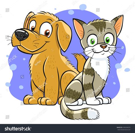 Illustration Of Smiling Cartoon Cat And Dog On The Abstract Background ...