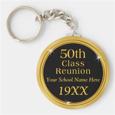 Black, Gold Cheap 50th Class Reunion Party Favors Keychain | Zazzle.com