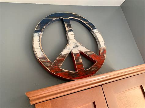 Reclaimed Wooden Peace Sign in Americas Colors, Peace, Peace and Love ...