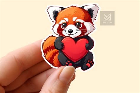 2 Cute Red Panda Hugging Heart Sticker Designs & Graphics