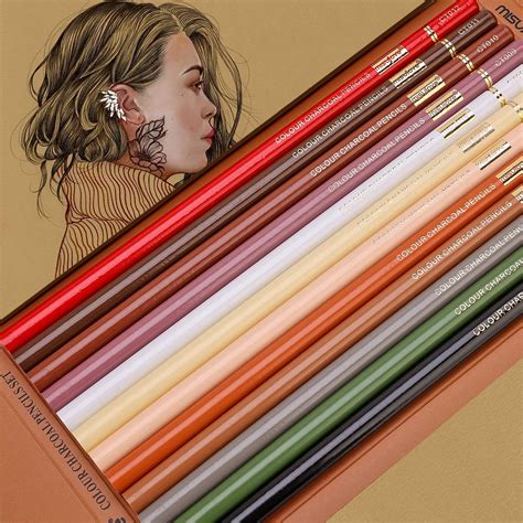 MISULOVE Charcoal Pencils Drawing Set, 12 Colors Professional Soft Pastel Pencils, Skin Tone ...