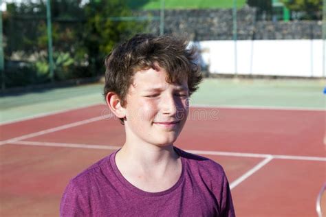 Smart Smiling Boy at the Outdoor Tennis Court Stock Image - Image of smiling, smart: 37353351