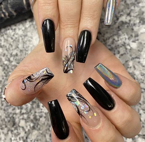 Pin by Thea Sierra on Nails | Coffin nails designs, Black nail designs ...