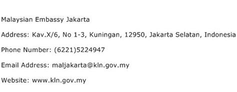 Malaysian Embassy Jakarta Address, Contact Number of Malaysian Embassy ...