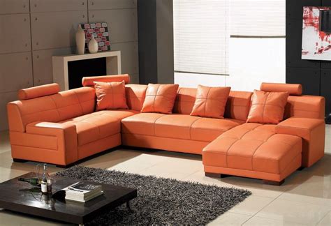 Orange Leather Sofa Set - sofa living room ideas