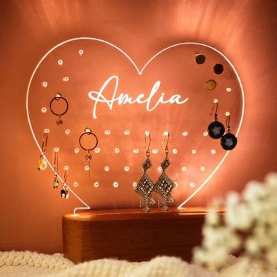 Personalized Acrylic Earrings Holder, Heart/Round Earrings Display Stand Organizer, Birthday ...