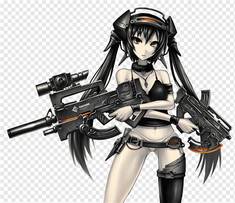 Girls with guns Anime Firearm Weapon Female, ammunition, cg Artwork, black Hair, manga png | PNGWing