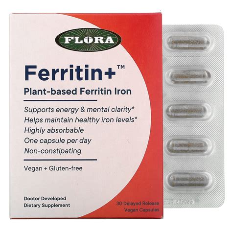 Flora, Ferritin+, Plant-Based Ferritin Iron, 30 Delayed Release Vegan Capsules - iHerb