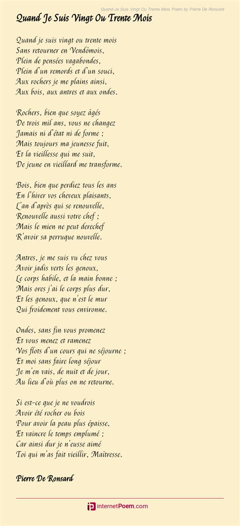 Quand Je Suis Vingt Ou Trente Mois Poem by Pierre De Ronsard