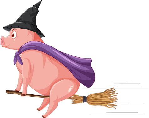 A pig witch riding a broomstick 8191106 Vector Art at Vecteezy