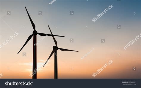 Silhouette Wind Turbine Sunset Sky Stock Illustration 200490521 ...