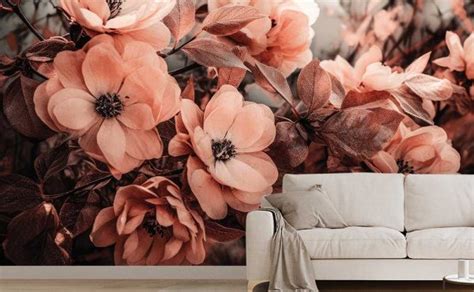 Wallpaper Mural Coral Wild Peonies | Muralunique