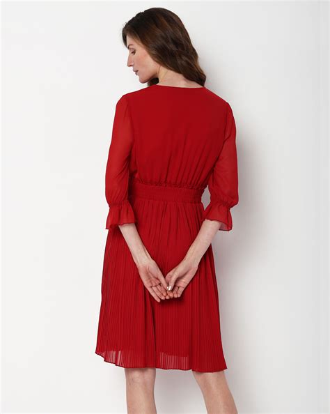 Red Pleated Fit & Flare Dress