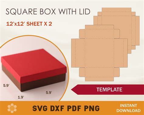 Box With Lid SVG Template Square Box Template Cricut Cut - Etsy