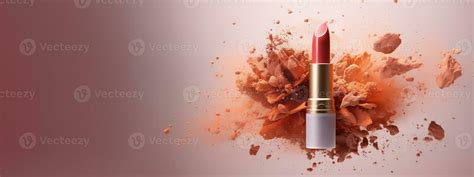Generative AI, Apricot color lipstick, orange powder splashes and smoke ...